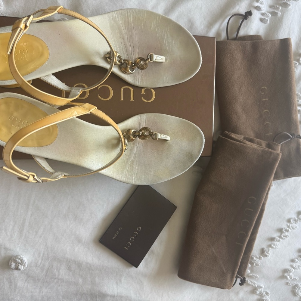 Gucci Women's Beige and Yellow Heels - Picture 6 of 7